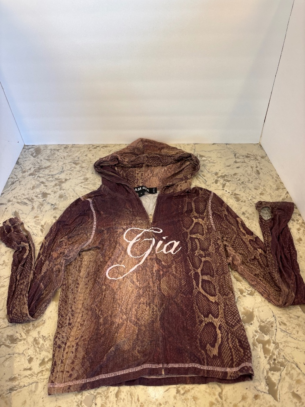 I. AM. GIA Blare Zip Up Hoodie Snake Print Size Large